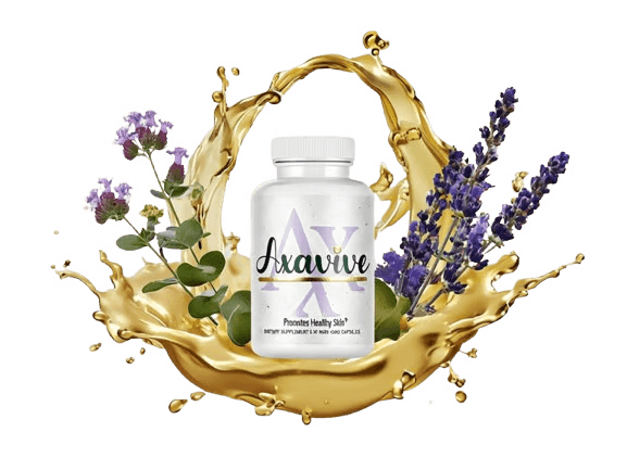 Axavive skin supplement capsules and bottle — daily formula for women targeting collagen, hydration, and youthful skin from within